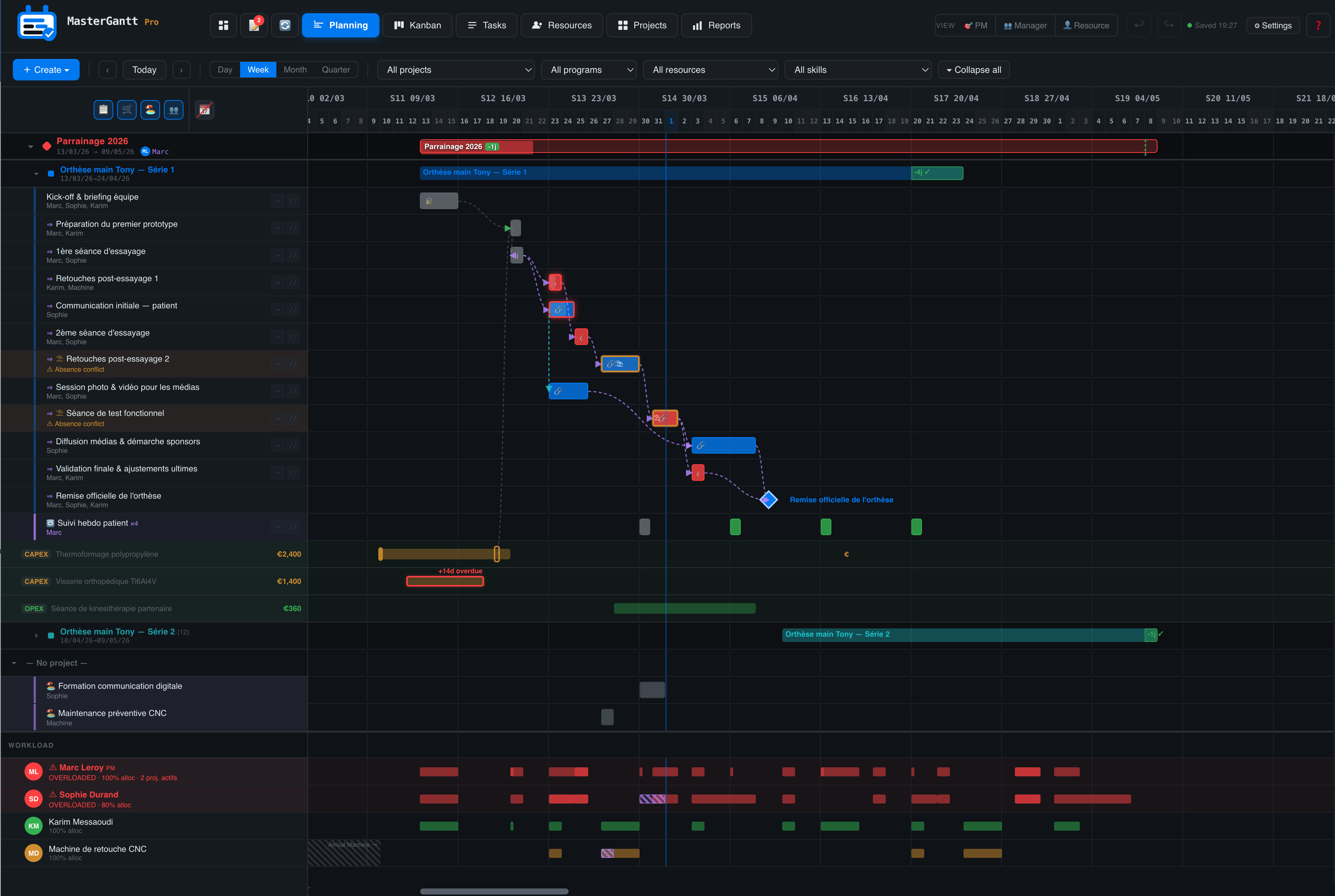 MasterGantt — Vista Planning Gantt (oscuro)